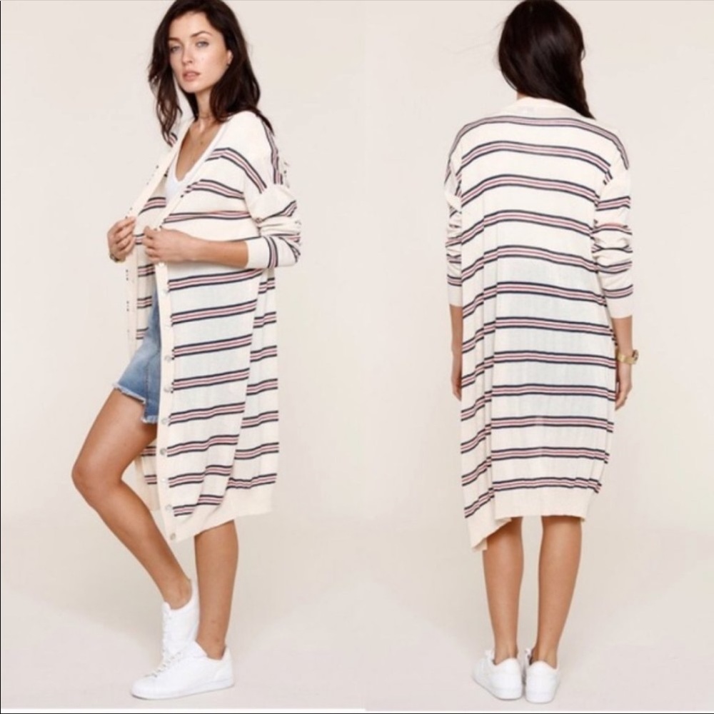 Anthro Heartloom Striped Long Duster Cardigan Small
